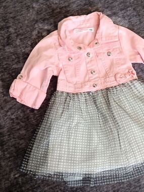 Young Hearts Girls Pink/Grey Dress Collared Rhinestone Snap Tulle Skirt 24M